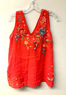 JOHNNY WAS Watermelon w/Multi Floral Embroid V-Neck S/L Top