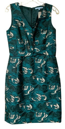 ANTONIO MELANI Teal/Metallic Silver Pleated Waist V-Neck S/L Dress