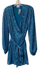 BUDDY LOVE Aqua Sequin Belted L/S Wrap Dress
