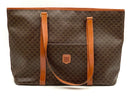 CELINE Vintage Tan Leather Trim Brown Coated Canvas Macadam Large Shopper Tote