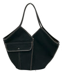 HEREU Black Organic Cotton Brown Leather Tote Bag