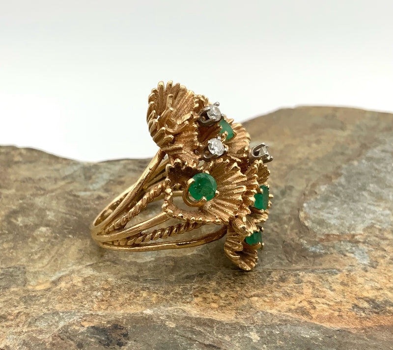 14kt Gold, Diamond & Emerald Ring