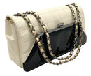CHANEL Vintage Ivory Quilted Lambskin Leather Black Patent Flap Bag 2005-2006