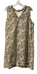 TOMMY BAHAMA Tan Black White Leopard Linen Ruffle V Neck S/L Dress