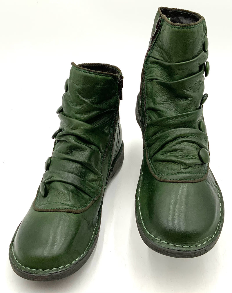 MIZ MOOZ Green Leather Ruched Covered Button Ankle Boots 9.5