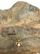 14kt Gold & Saltwater Cultured Pearl Necklace 2/Heart Pendant