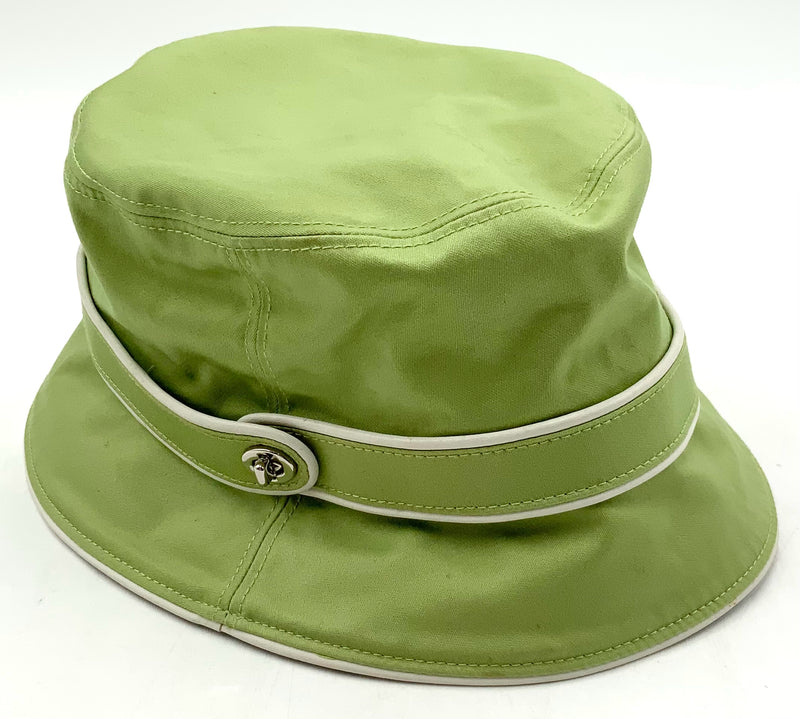 COACH Vintage Green Cotton Beige Leather Trim Turnlock Bucket Hat