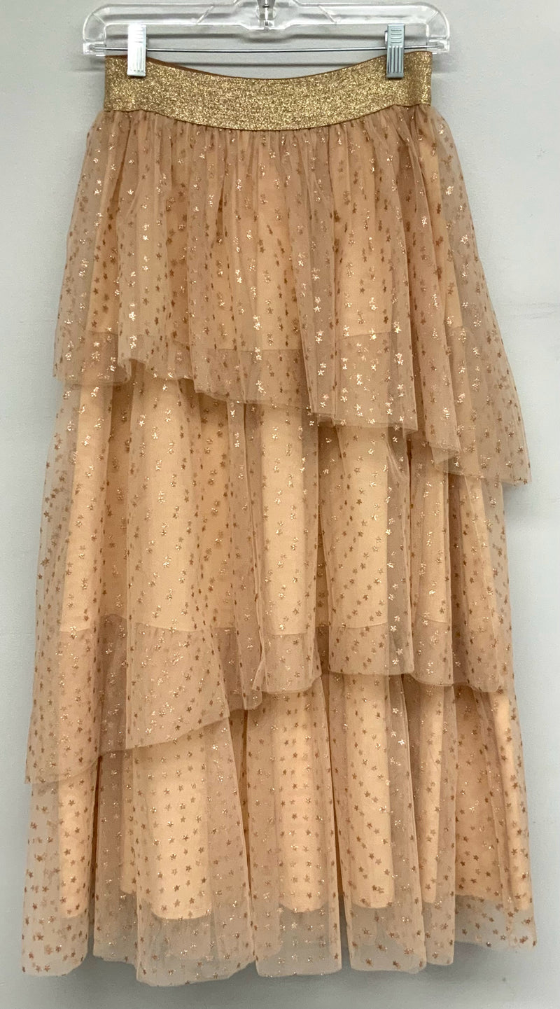 MYSTREE Peach Gold Star Print Tulled Skirt