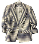 VERONICA BEARD Blue Ivory Metallic Striped Cotton Enamel Button Blazer