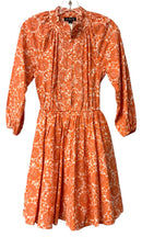 J CREW Orange/White Floral Pintuck Ruffle Neck 3/4 Sleeve Dress