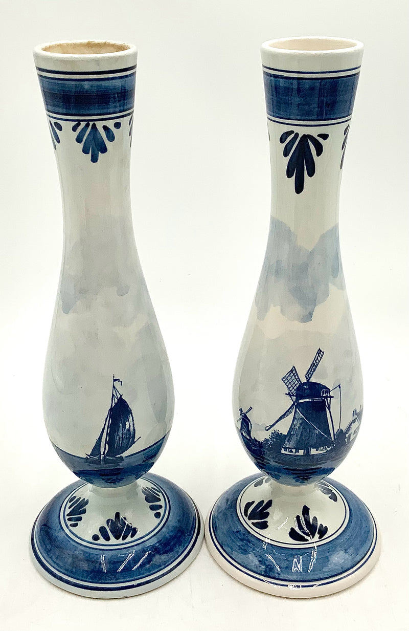 Pair of Delft Handpainted Bud Vases