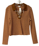 DESIGN HISTORY Rust/Cream Stripe Lace-Up L/S Sweater