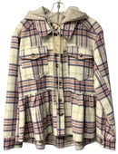 MYSTREE Mauve/Purple/White Plaid Peplum Hooded Jacket