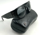 CHANEL Black Frame Swarovski Crystal CC Logo Accent Sunglasses