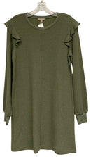 LILLA P Olive Thermal Knit Ruffle Shldr L/S Dress