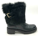 TORY BURCH Black Leather Rabbit Fur Cuff Joni Boots 6