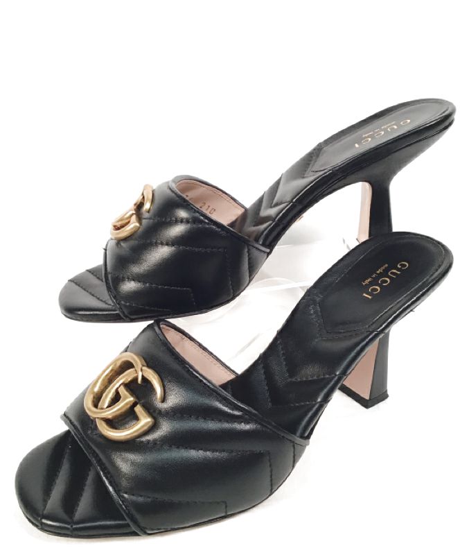 GUCCI Black Quilted Leather GG Marmont Mules 36