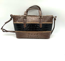 BRAHMIN Brown/Taupe Croc Emboss Leather "Asher" Satchel