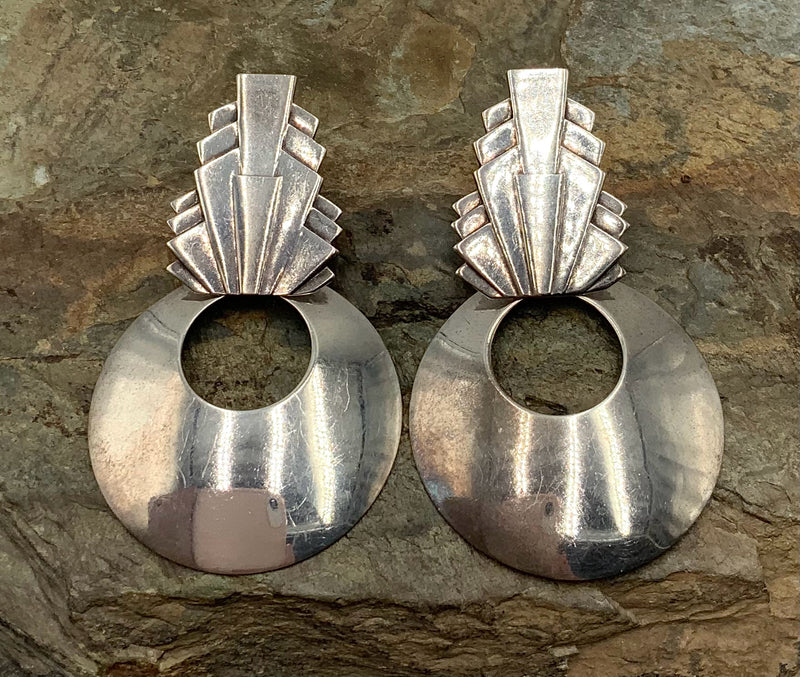 Sterling Art Deco Motif Dangle Earrings