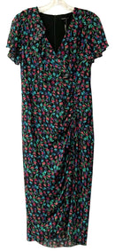NANETTE LEPORE Black/Blue/Green/Multi Floral V-Neck w/Ruffles S/S Dress