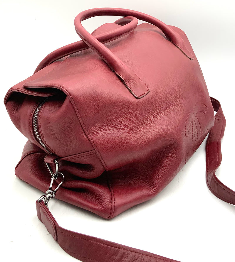 CHANEL Vintage Red Leather Top Handle Large Satchel