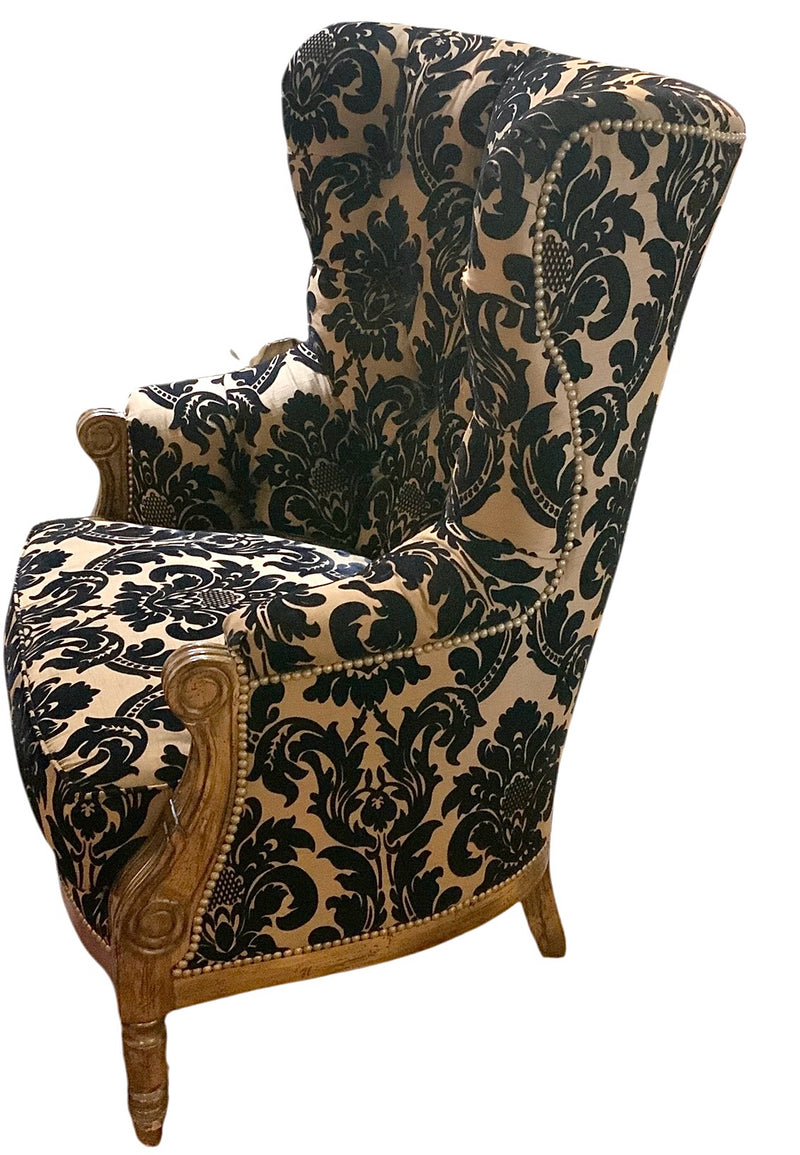 Paul Robert Black Damask Wing Chair
