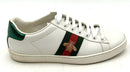 GUCCI White Leather Red Green Stripe Embroidered Bee Flame Red Embossed Sneakers