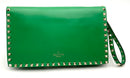 VALENTINO GARAVANI Green Leather Rockstud Flap Clutch