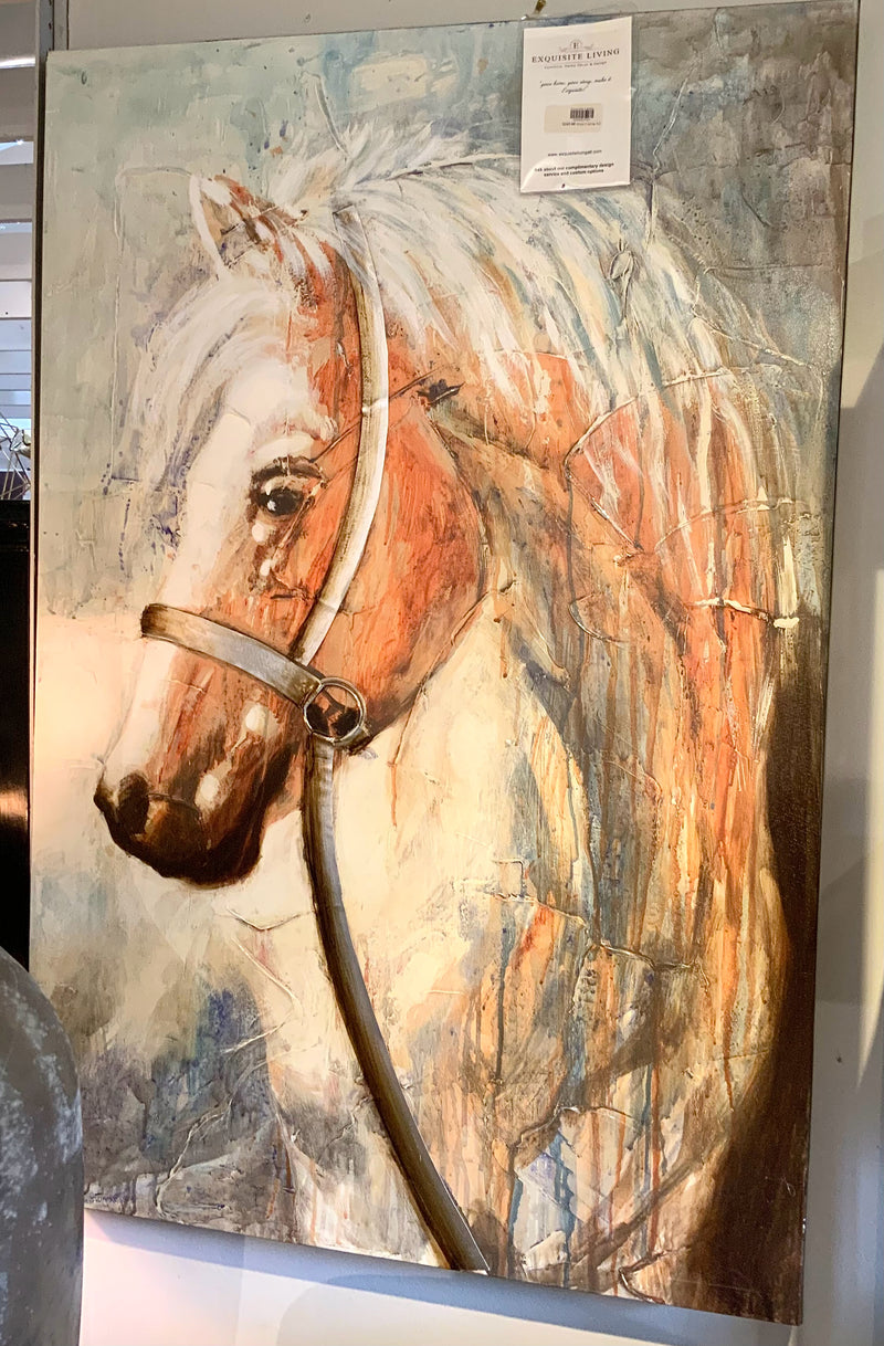 Mixed Media Printed Canvas with Horse Motif