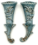 Pair of Blue Glazed Terra Cotta Wall Vases