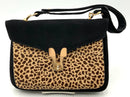 ROSINA FERRAGAMO Vintage Black Suede Tan/Brown Spotted Calf Hair Turnlock Bag