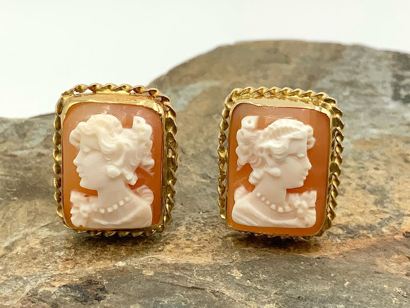 18kt Gold & Carved Shell Cameo Earrings