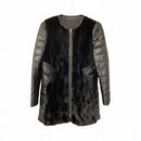 GERARD DAREL Black Quilted Lamb Leather Black Mink Hilary Zip Coat