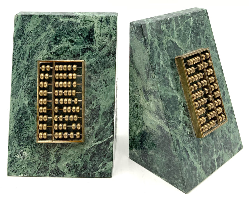 Pair of Green Marble Bookends with Abacus Motif