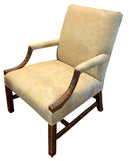 Upholstered Arm Chair With Carved Wood Frame