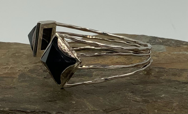 Sara Blaine Sterling & Black Onyx Pyramid Cuff Bracelet