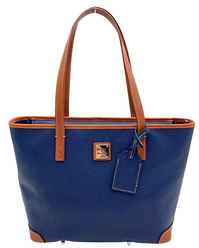 Dooney & Bourke Blue Pebbled Brown Trim Leather Charleston Tote