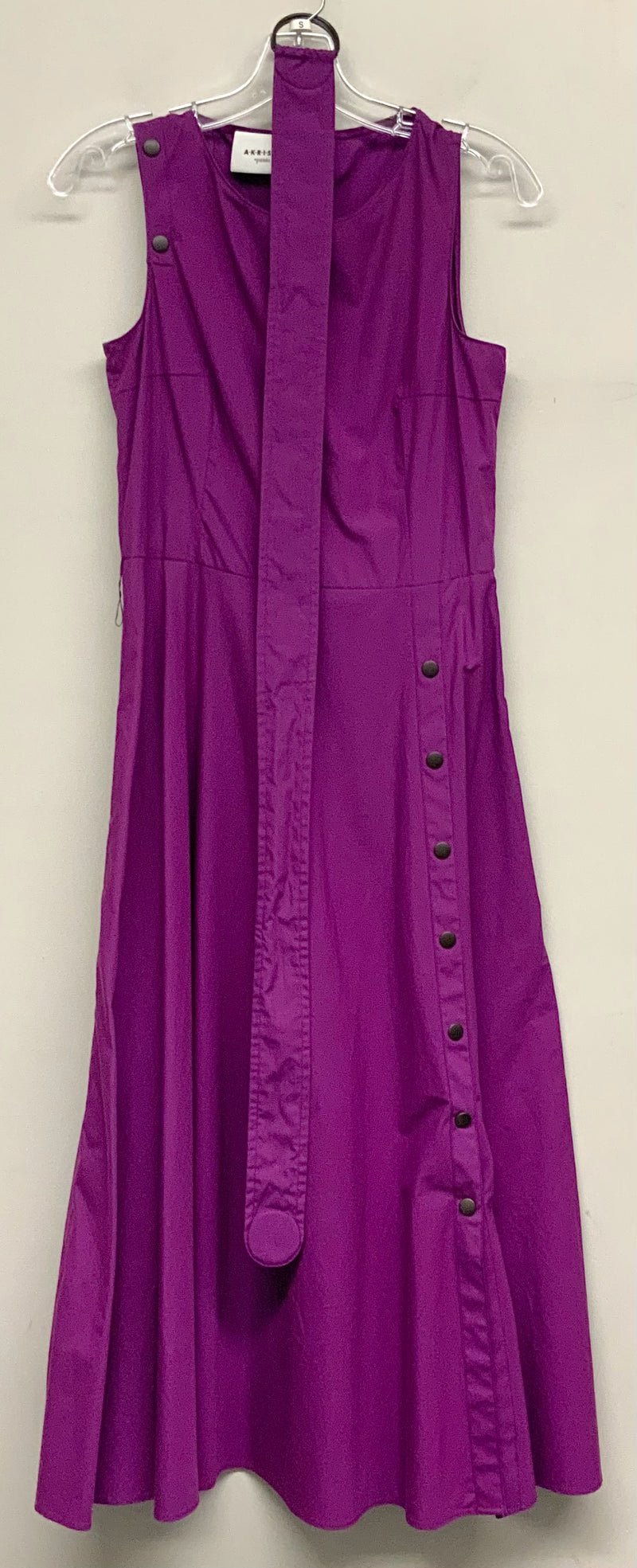 AKRIS Purple Snap Slit Belted S/L Midi Dress