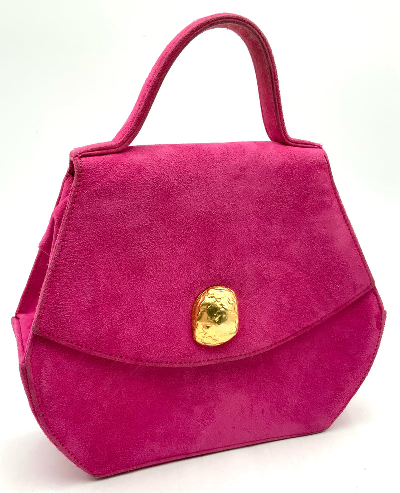 ANNE KLEIN CoutureVintage Fuchsia Suede Top Handle Bag