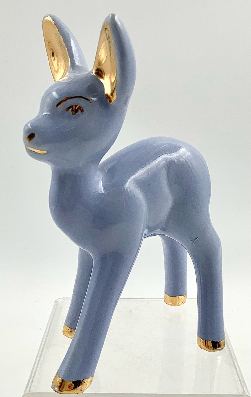 Mid Century Ceramic Blue & Gold Deer Figure