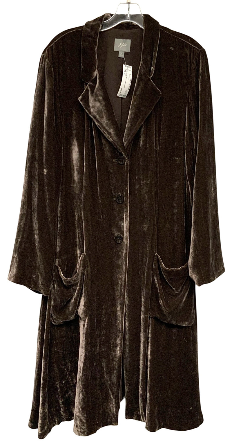 J JILL Brown Velvet L/S B/D Coat/Duster