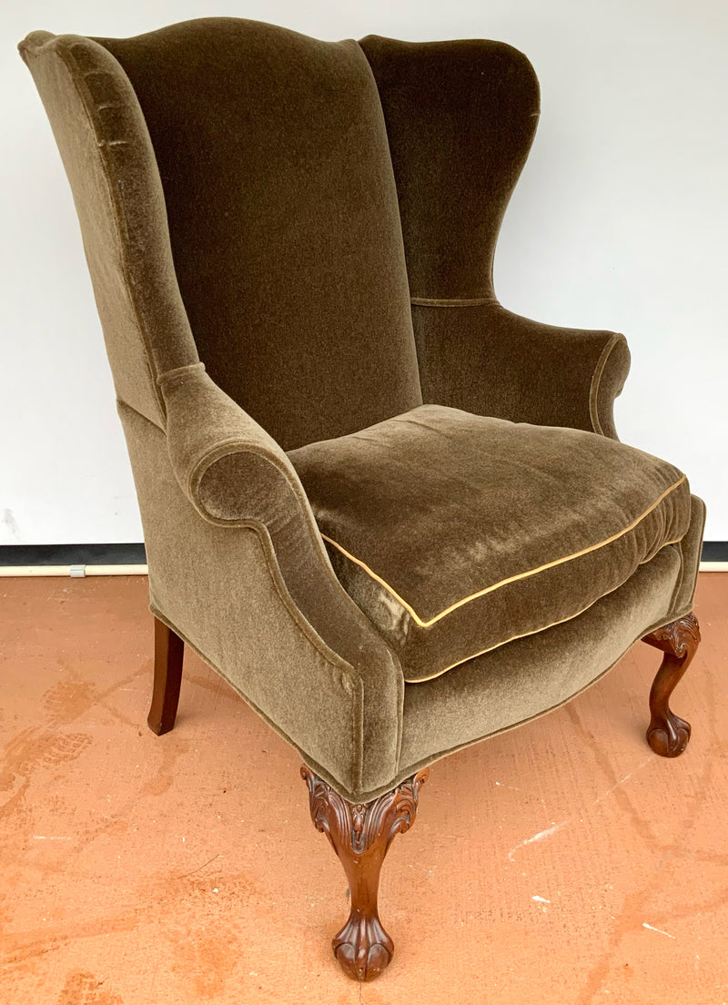 Sherrill Brown Mohair Wing Back Chair