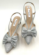NINA Silver Metallic Bow Front Slingback Pumps 7.5