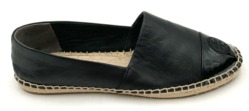 TORY BURCH Black Nappa Leather Color Block Espadrille Flats 9.5