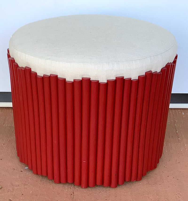 Selamat Round Upholstered Ottoman with Crimson Rattan Base