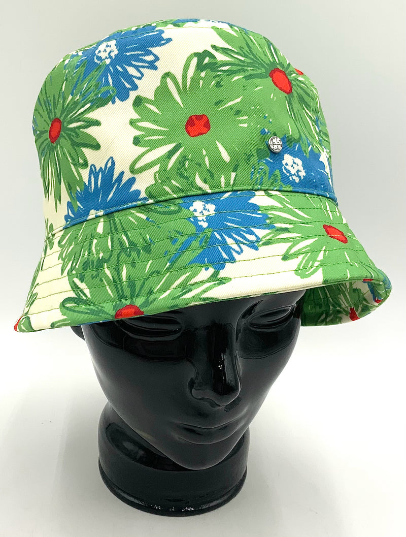 TORY BURCH New Ivory Blue Green Pom Pon Daisy Bucket Hat