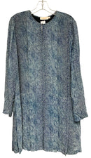 TORY BURCH Blue Python Keyhole Pleated  L/S Silk Dress