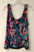 LILLY PULITZER Black/Turq/Pink "Ocean" Motif Scoop Neck S/L Top