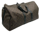LOUIS VUITTON Monogram Black Leather Trim Macassar Keepall 55 Duffle Bag