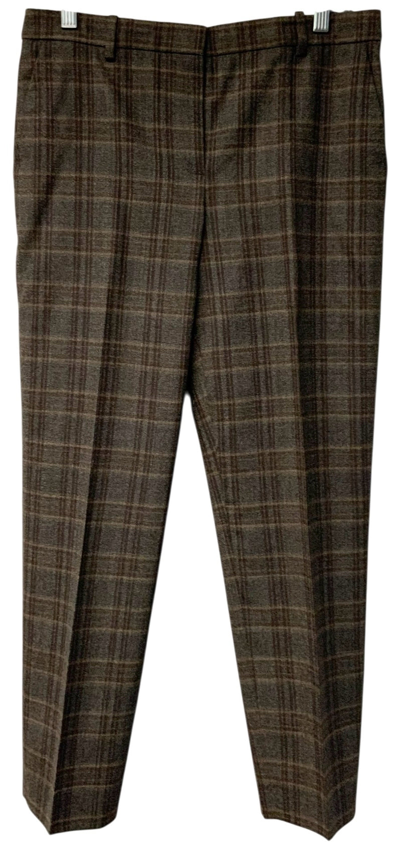 THEORY Grey/Brown Plaid Double Breasted Wool Blazer & Straight Leg Pants 2 PC